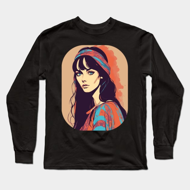 Fashion hippie girl blue eyes portrait Long Sleeve T-Shirt by Soovenir